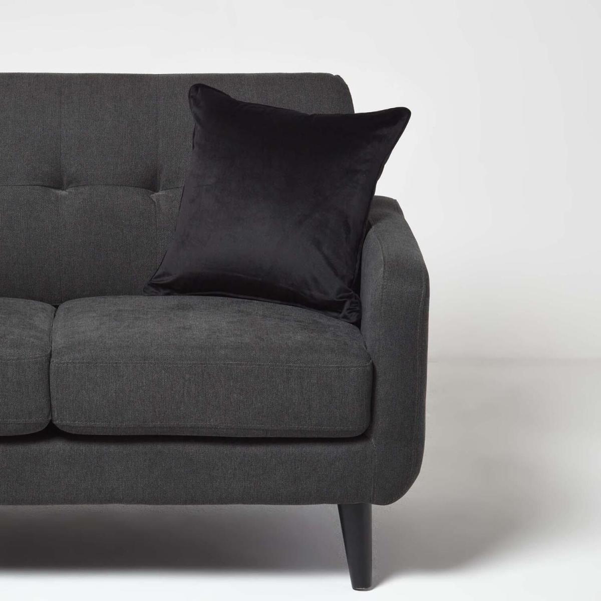 Filled Velvet Cushion with Piped Edge - Black – image 2