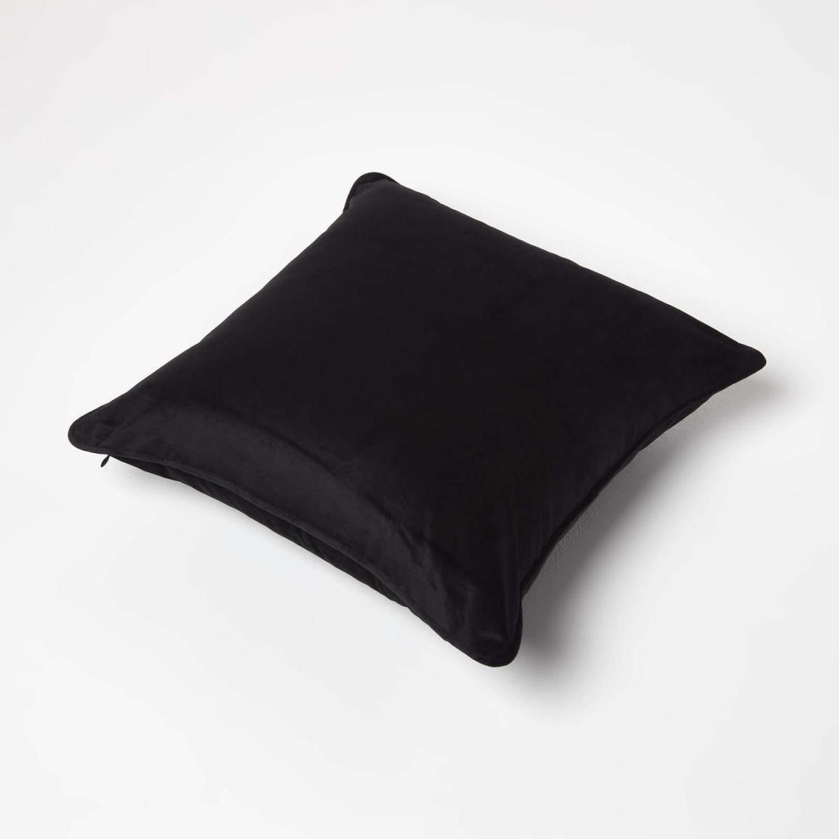 Filled Velvet Cushion with Piped Edge - Black – image 3