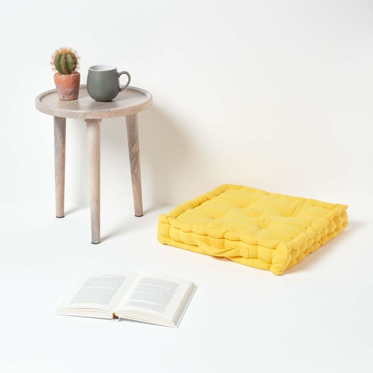 Homescapes Cotton Floor Cushion - Yellow / 10cm – image 2