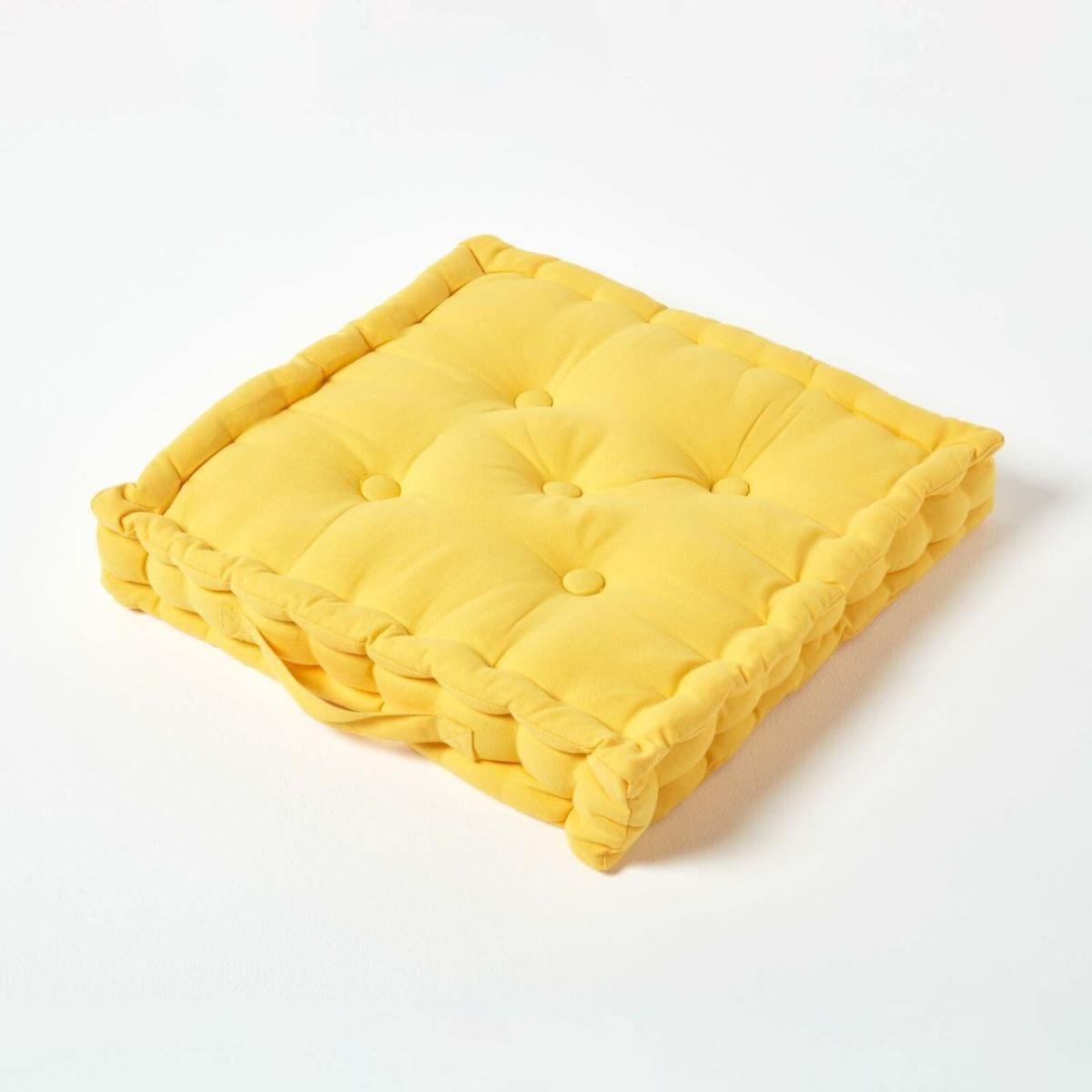 Homescapes Cotton Floor Cushion - Yellow / 10cm – image 1