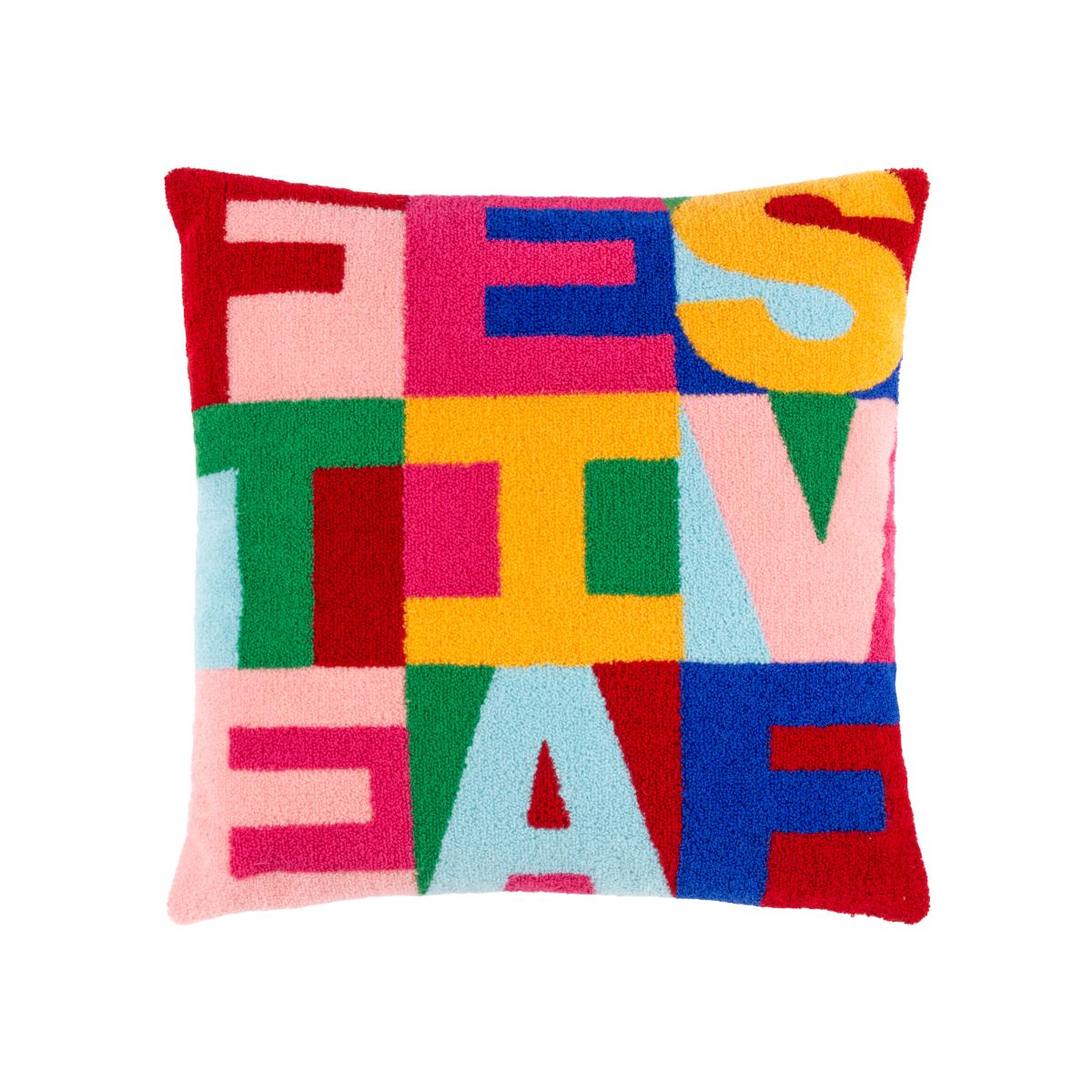 Festive-Val Festive Knitted Cushion - Multicolour / 80 Feather 20 Polyester / 80 Polyester 20 Feather