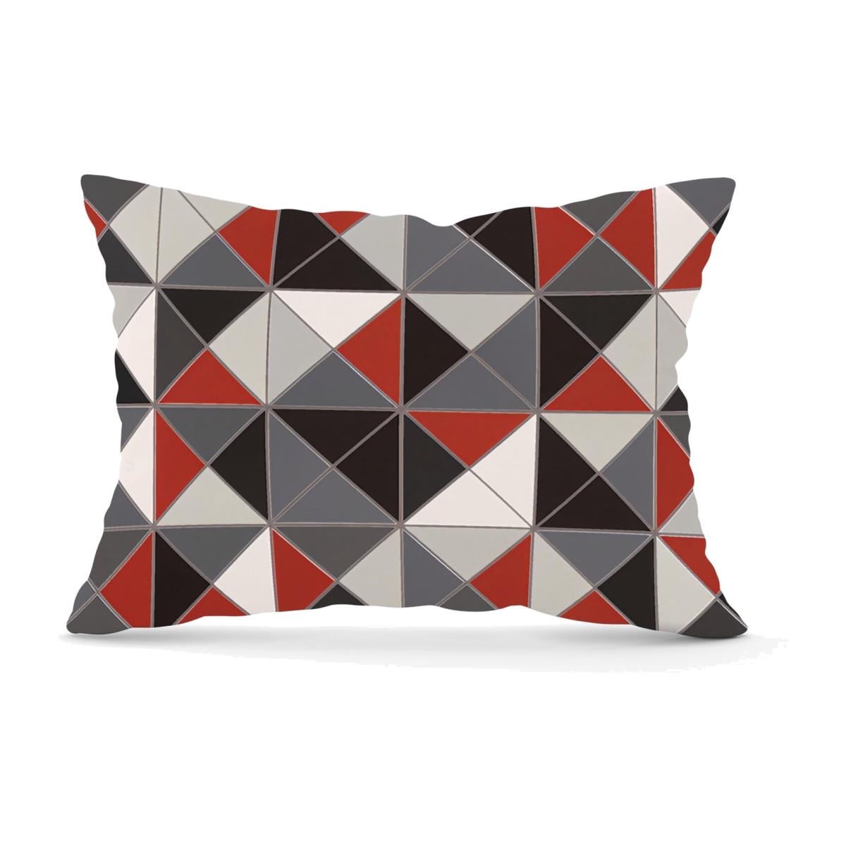 Grey Red Triangle Geometric Cushion - Red / 28cm