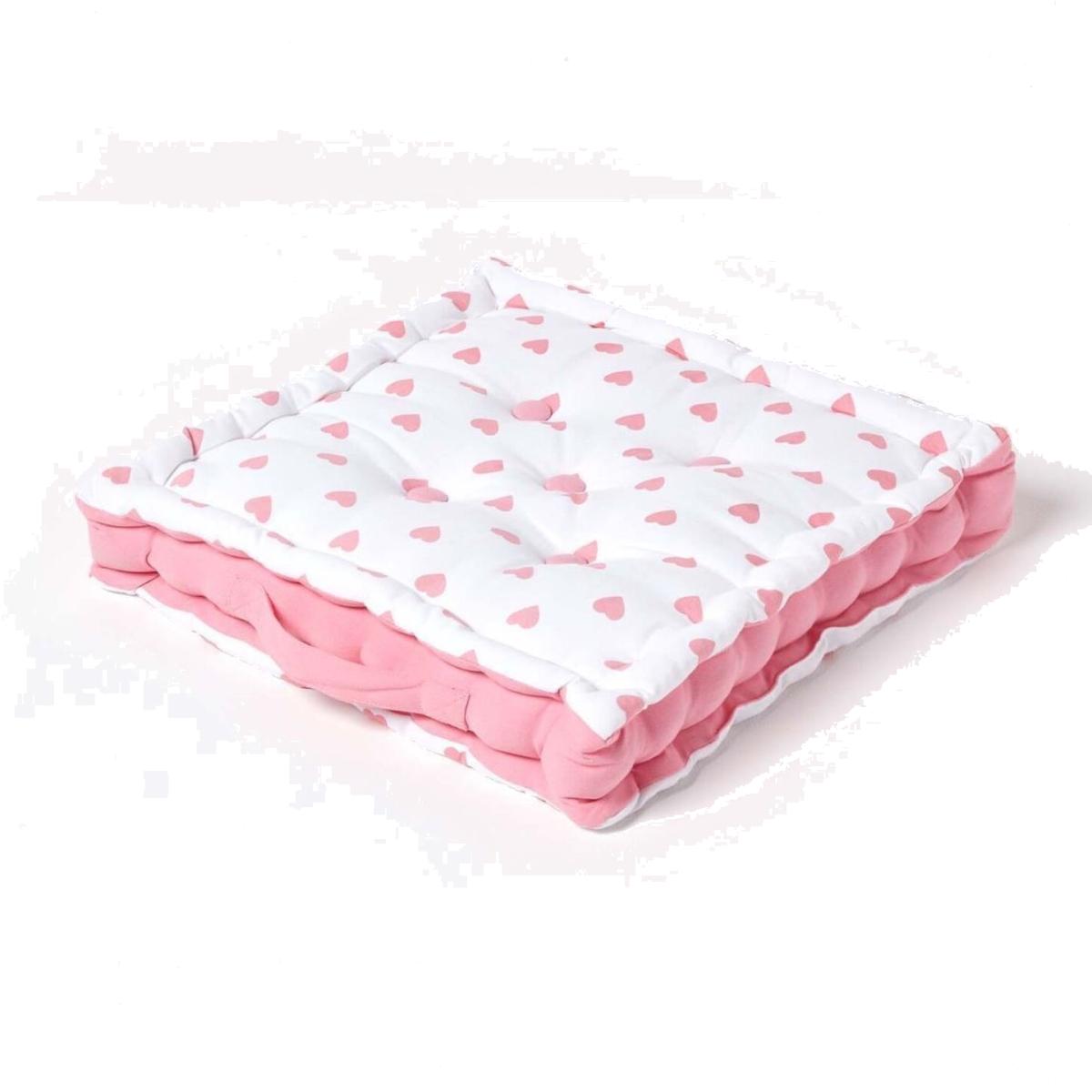 Homescapes Cotton Hearts Floor Cushion - Pink / 50cm