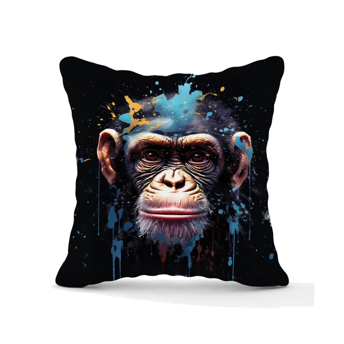 Monkey Face Splashart with Blue Outdoor Cushion - Blue / 45cm
