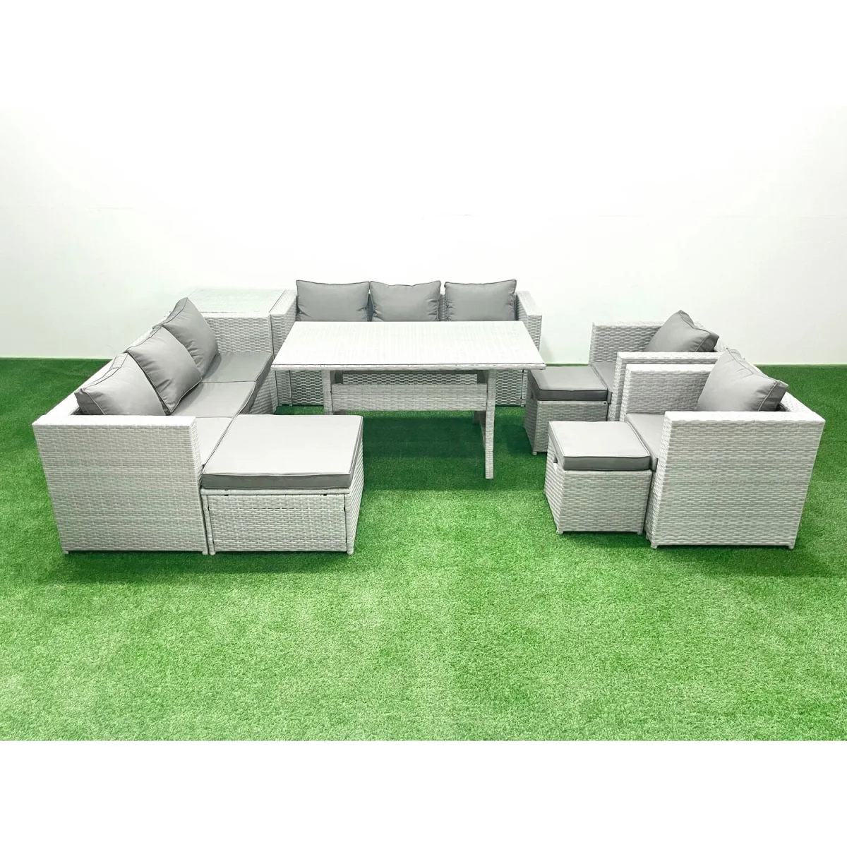 Fimous Rattan Garden Furniture Set 8-Seater with Dining Table and Cushions. - Light Grey Mixed – image 5