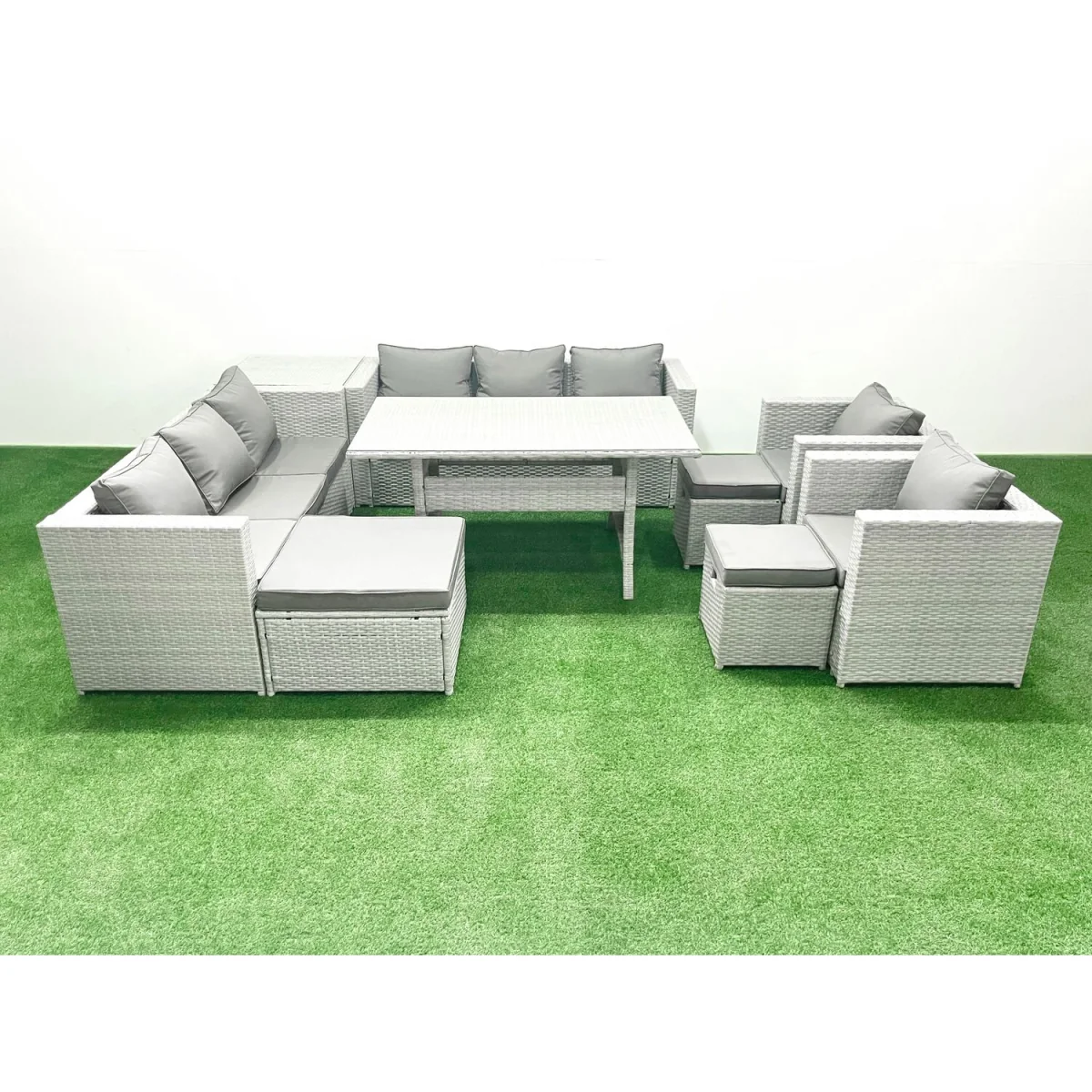 Fimous Rattan Garden Furniture Set 8-Seater with Dining Table and Cushions. - Light Grey Mixed – image 1