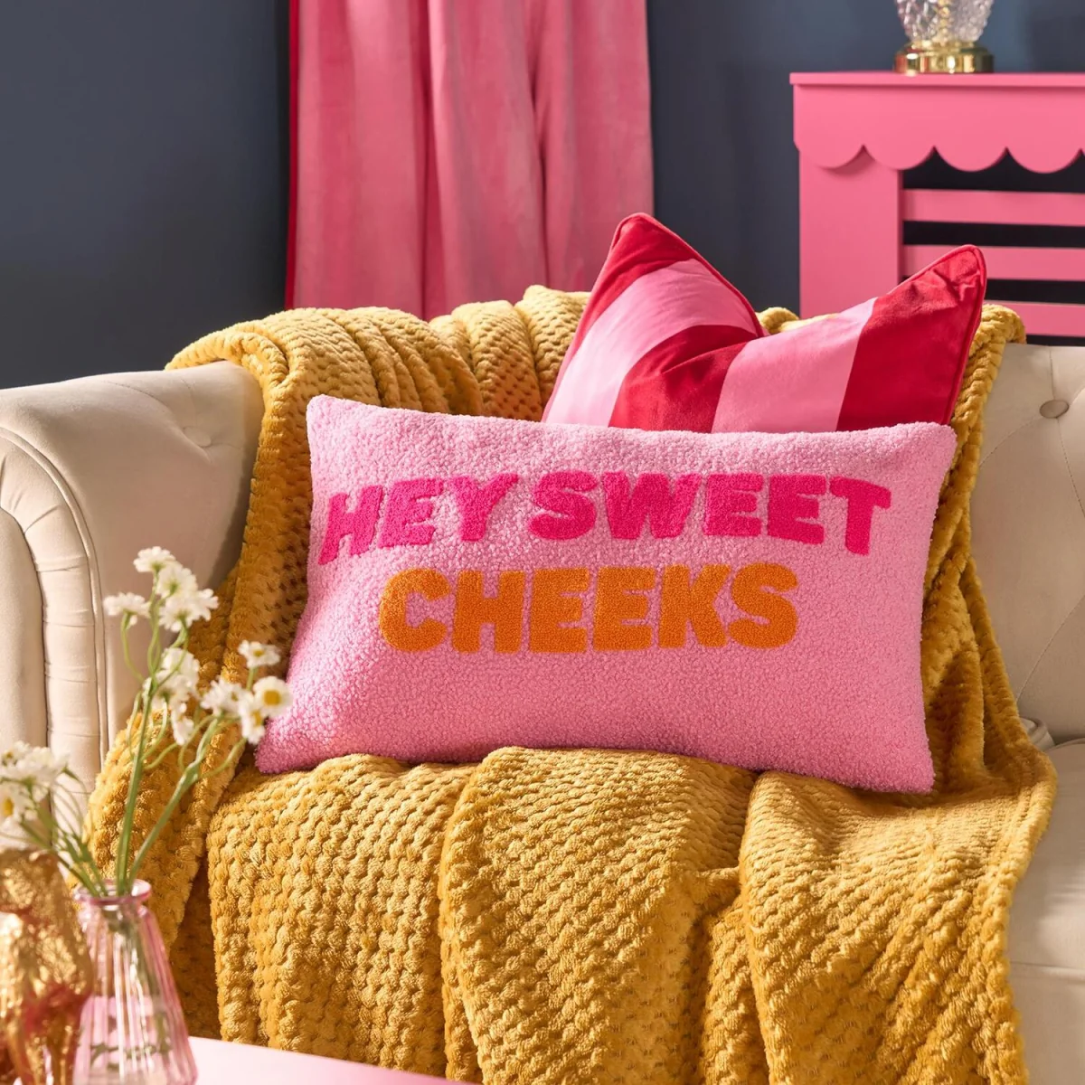 OHS Hey Sweet Cheeks Slogan Cushion - Pink/Orange – image 2
