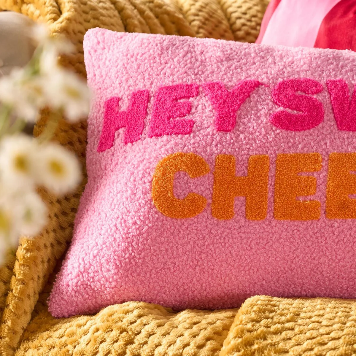 OHS Hey Sweet Cheeks Slogan Cushion - Pink/Orange – image 4