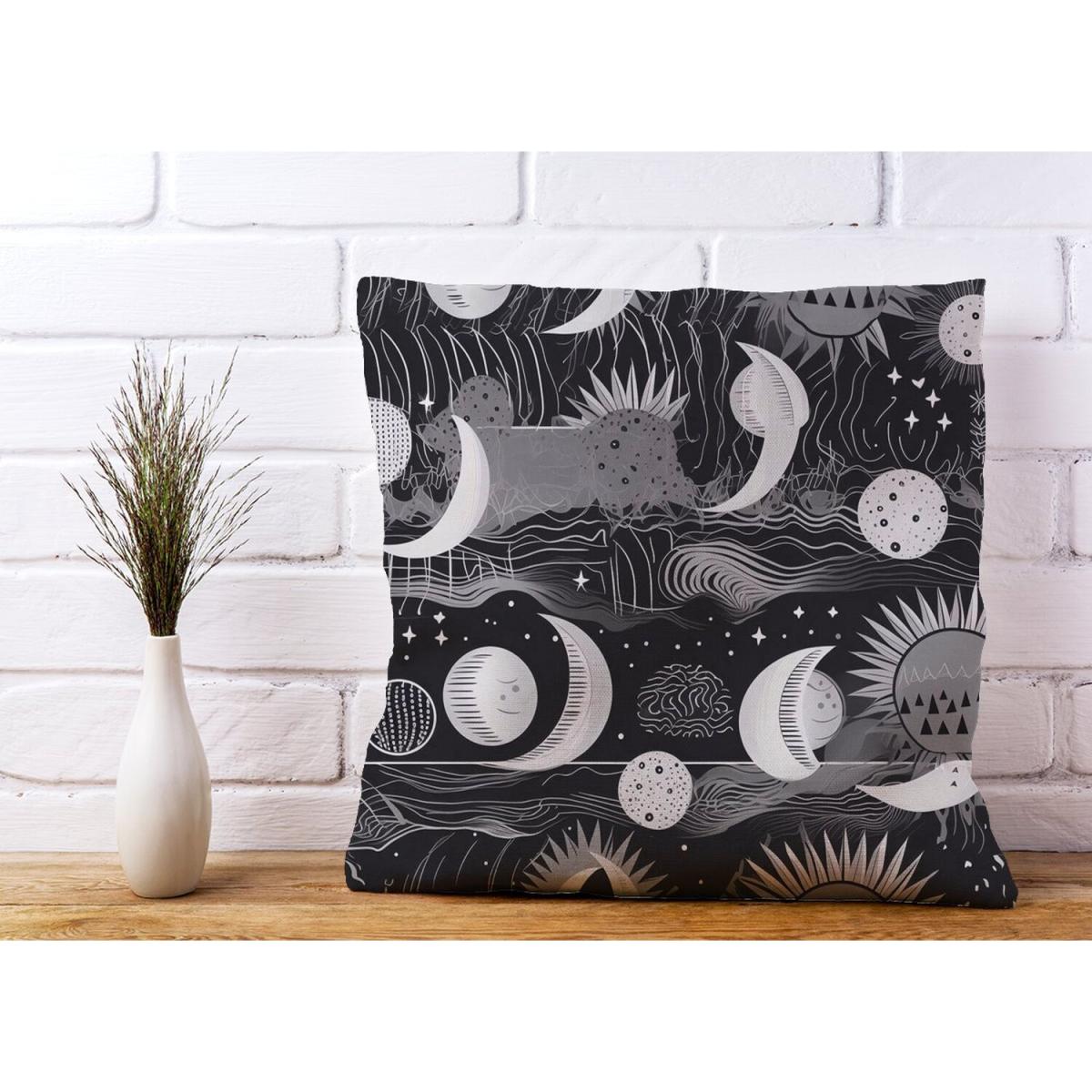 Abstract Black White Moon and Sun Cushion - Grey / 45cm – image 2