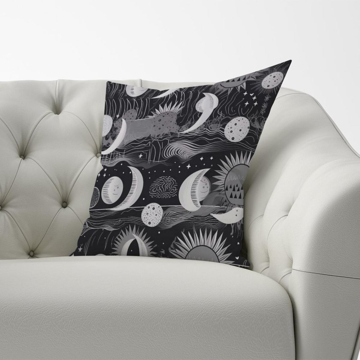 Abstract Black White Moon and Sun Cushion - Grey / 45cm – image 3