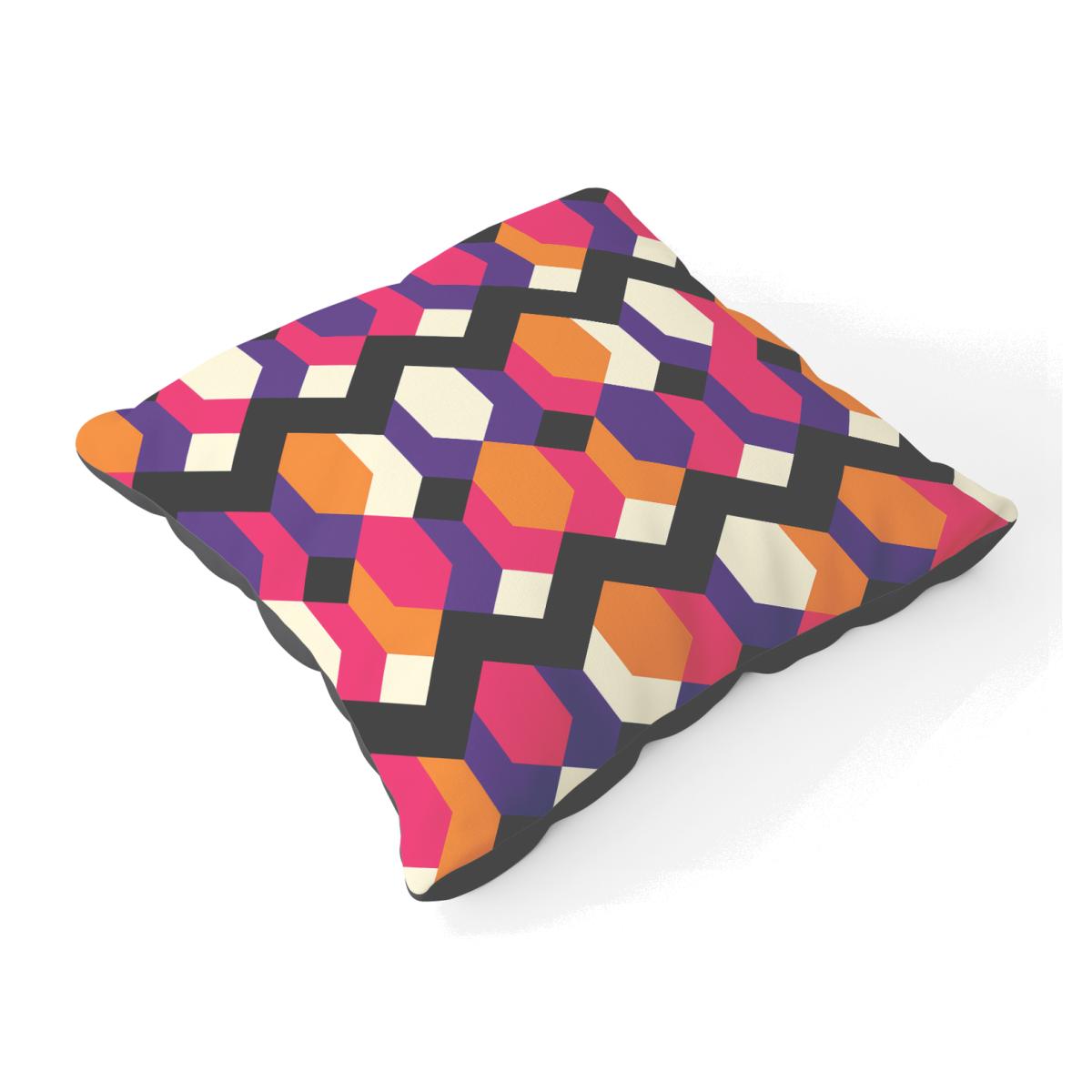 Coloured Abstract Pattern Floor Cushion - Red