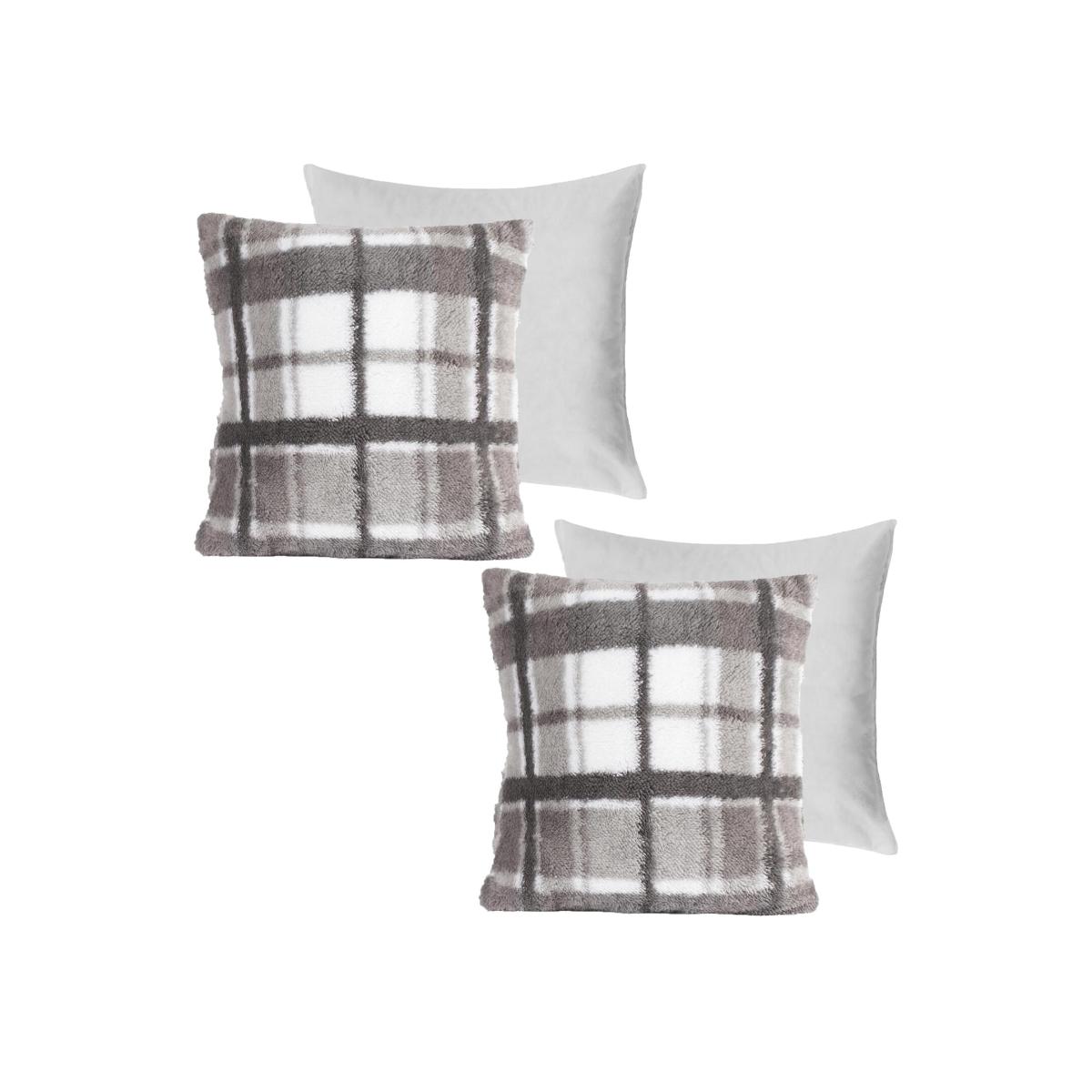 Pack Of Check Teddy Filled Cushions - Grey / 2