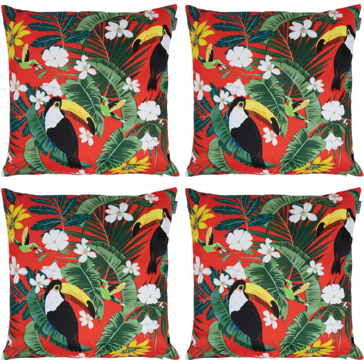 Toucan Print Outdoor Cushion (Set of 4) - Red – image 1