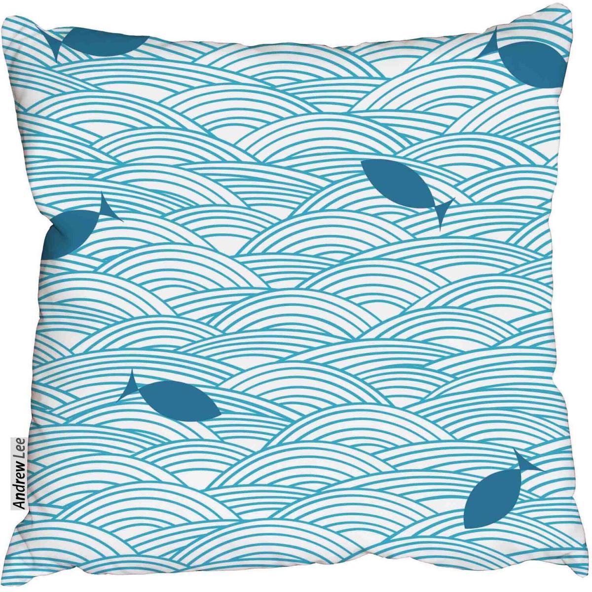 Ocean waves and fishesOutdoor Cushion - Blue – image 2