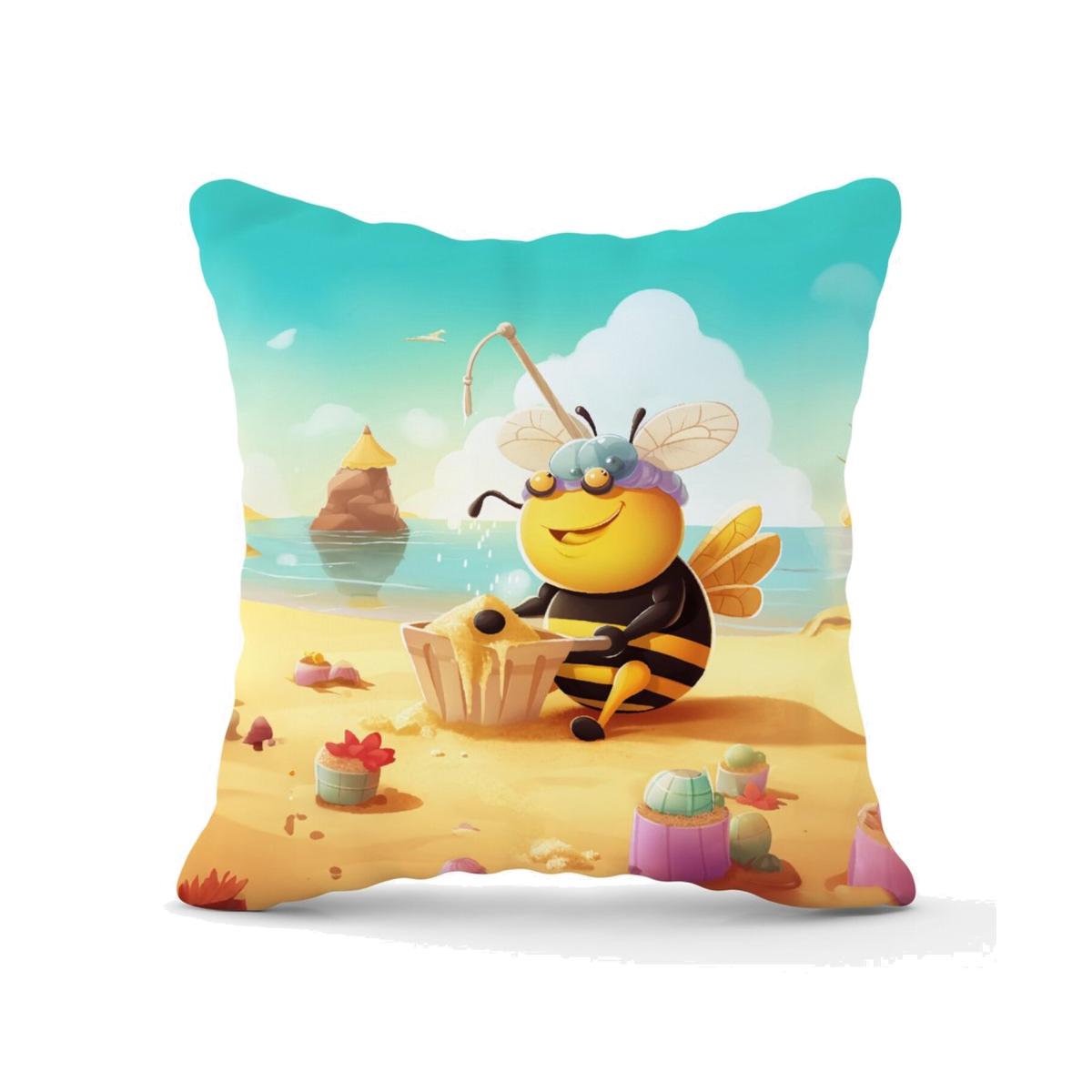Bumblebee On A Beach Holiday Cushion - Yellow / 45cm