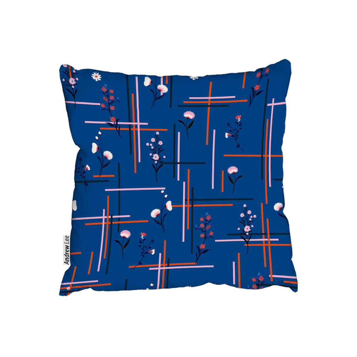 Flowers With Check Grid For Fashion Outdoor Cushion - Blue / 45cm – image 2