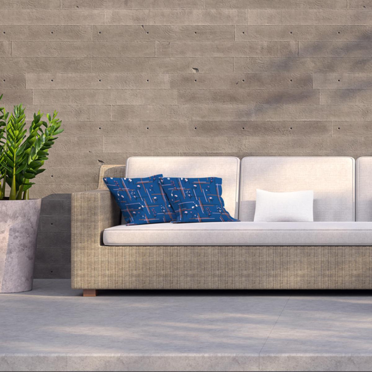 Flowers With Check Grid For Fashion Outdoor Cushion - Blue / 45cm – image 1