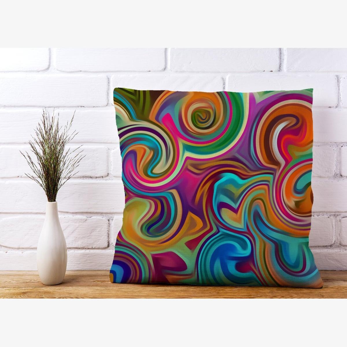Colourful Wave Pattern Cushion - Red / 45cm