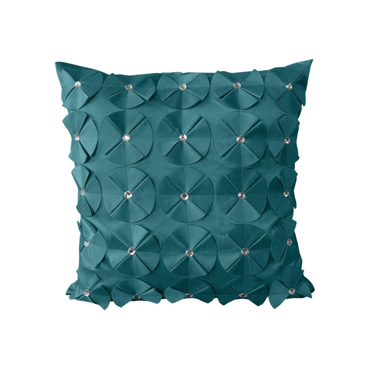 3d Petal Detail With Gem Stud Detail Cushion - Blue / 43cm