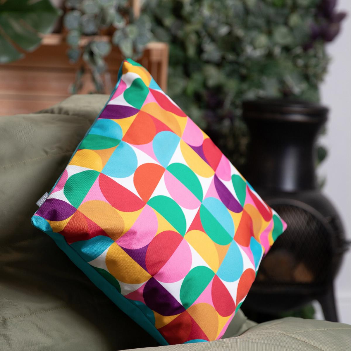 Circular Geometric Outdoor Cushion - Teal – image 2