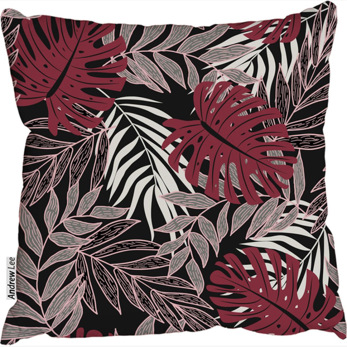 Tropical Leaves And Plants On Dark Background Cushion - Red / 45cm – image 1