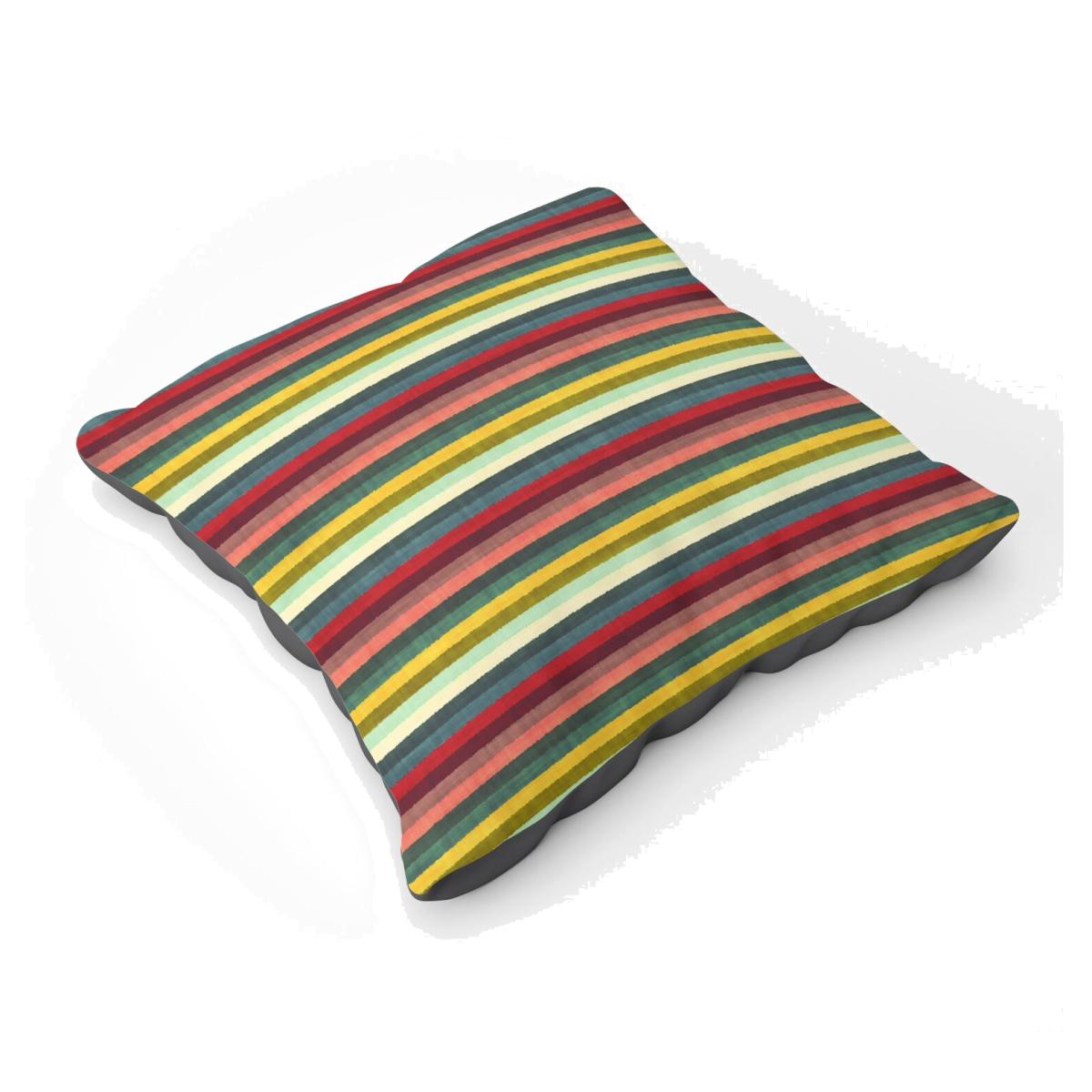 Multicolour Striped Brish Pattern Floor Cushion - Green