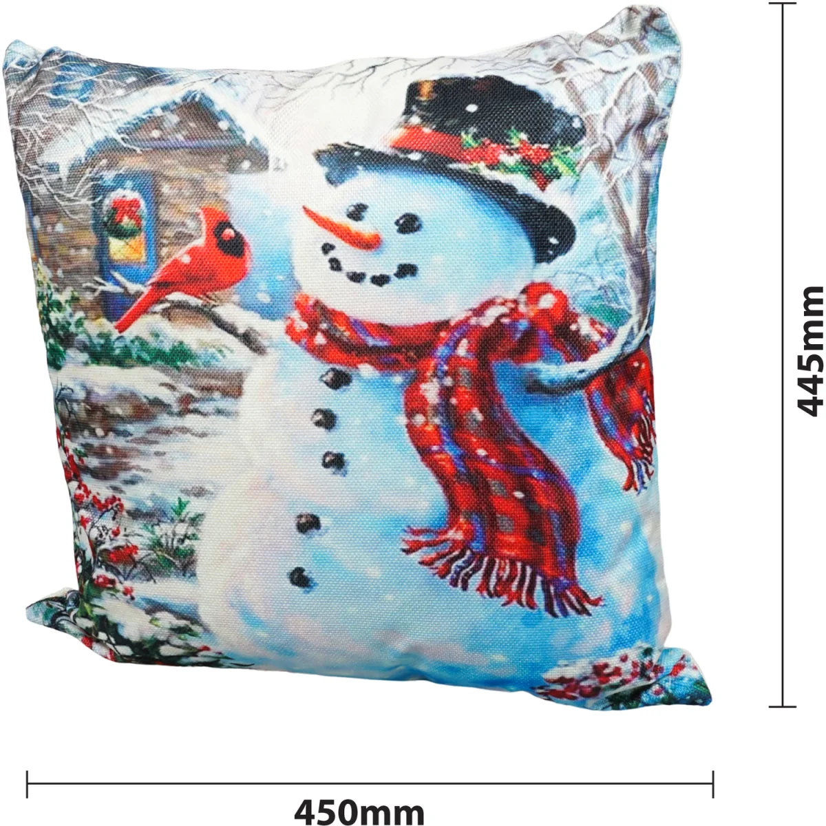 Christmas Themed Cushion Snowman outside house - White and Red – image 3