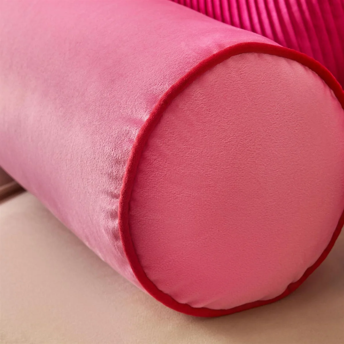 OHS Matte Velvet Bolster Cushion - Pink/ Red – image 2