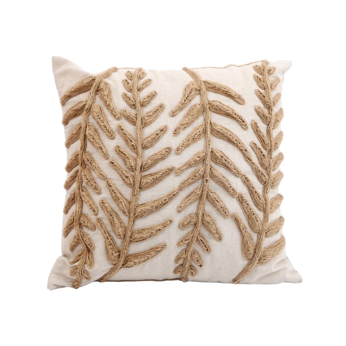Linen Embroidered Square Scatter Cushion - White Brown