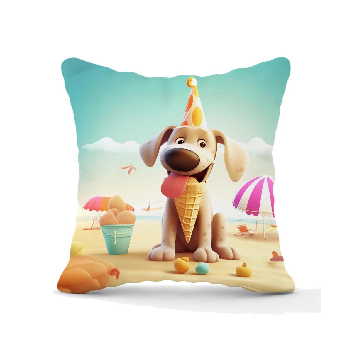 Dog On A Beach Holiday Outdoor Cushion - Yellow / 45cm