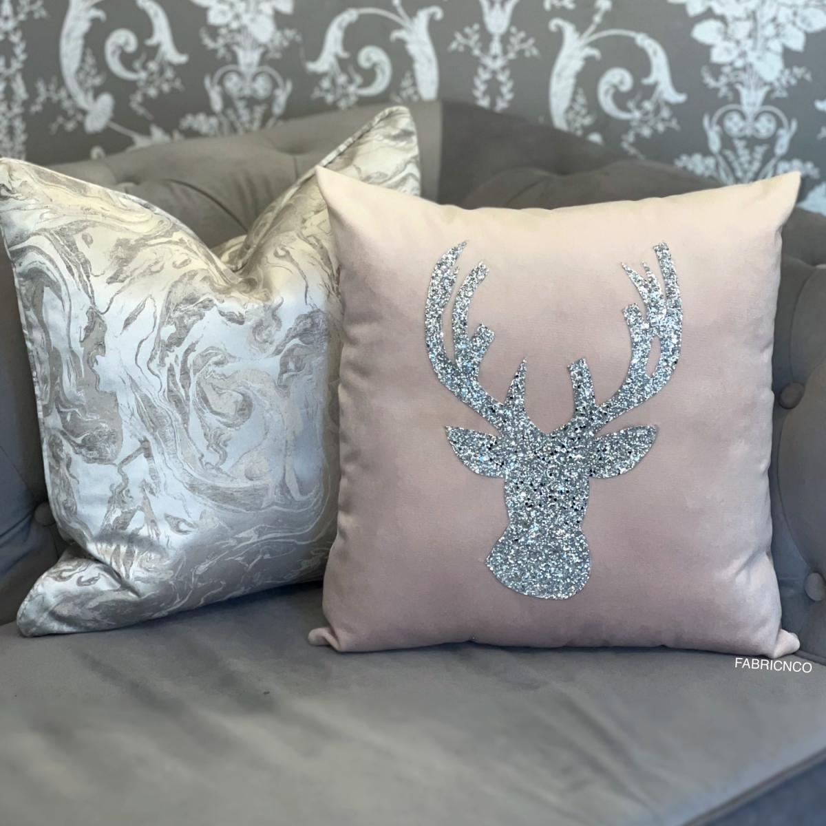 Blush Pink Crushed Velvet Christmas Stag Cushion - Blush Pink – image 4