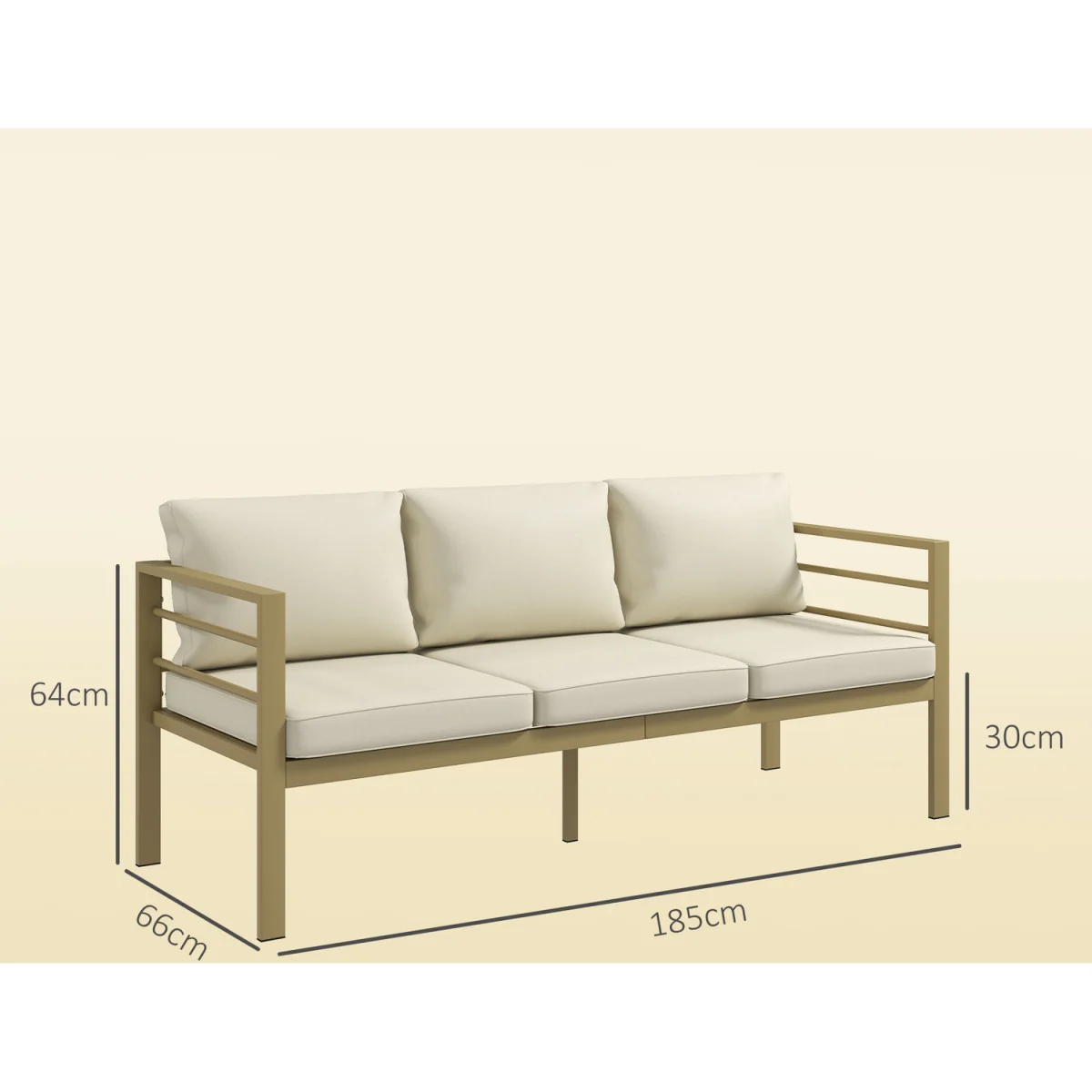 Outsunny 3-Seater Aluminium Cushioned Garden Bench - Cream – image 3