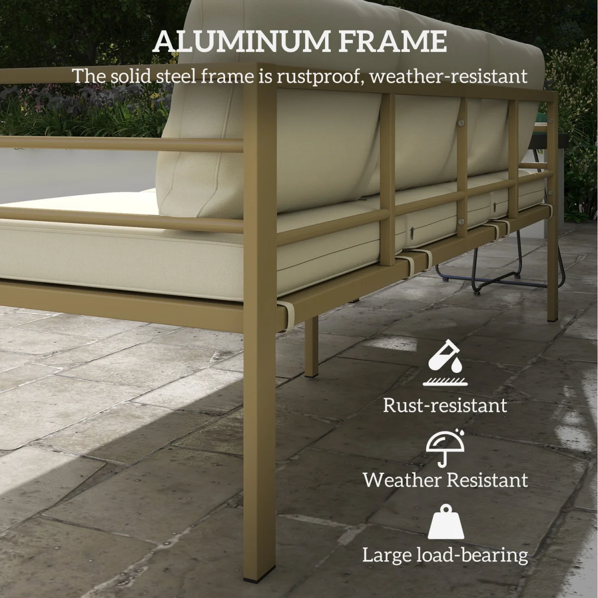 Outsunny 3-Seater Aluminium Cushioned Garden Bench - Cream – image 4
