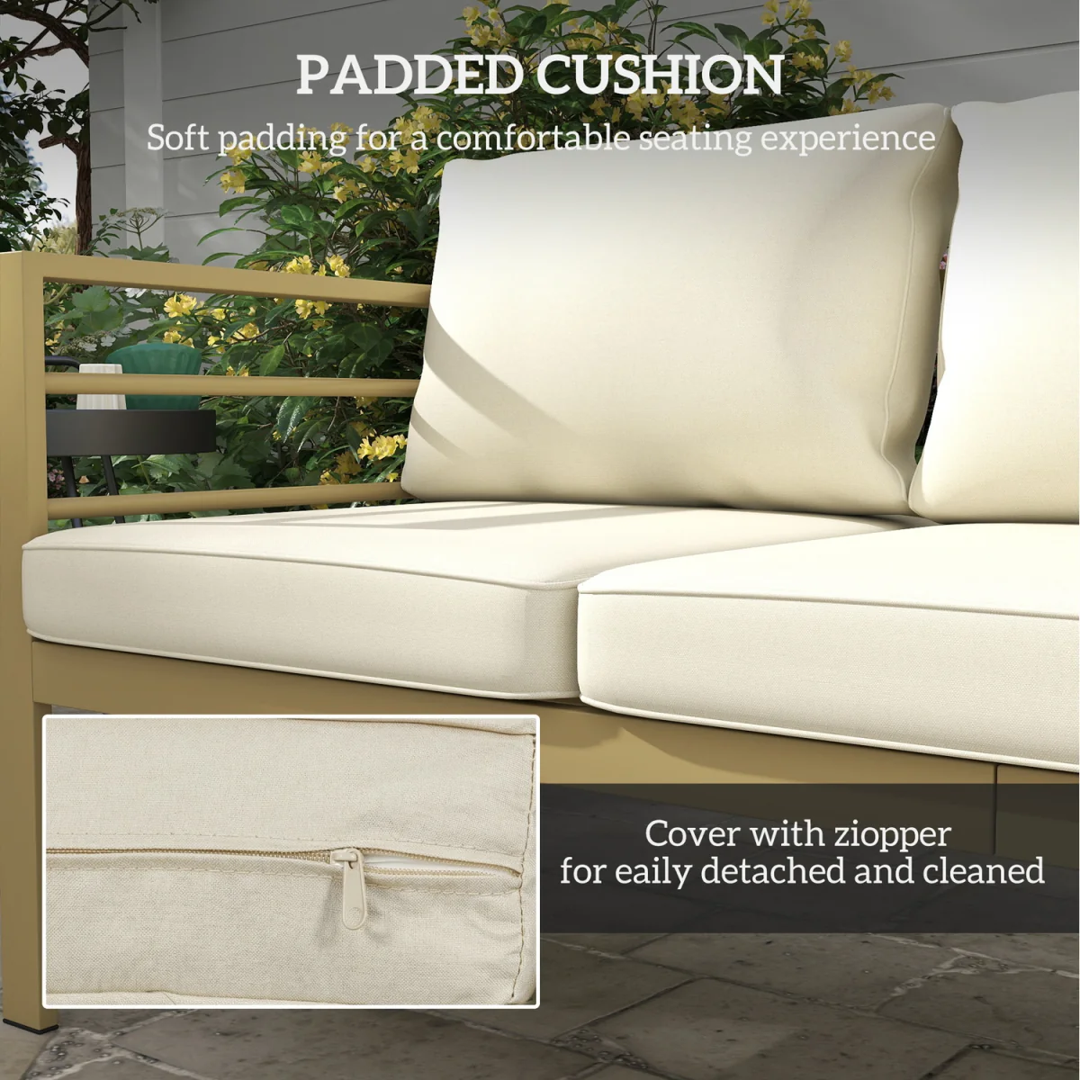 Outsunny 3-Seater Aluminium Cushioned Garden Bench - Cream – image 5
