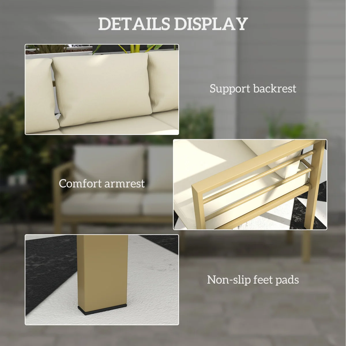 Outsunny 3-Seater Aluminium Cushioned Garden Bench - Cream – image 6
