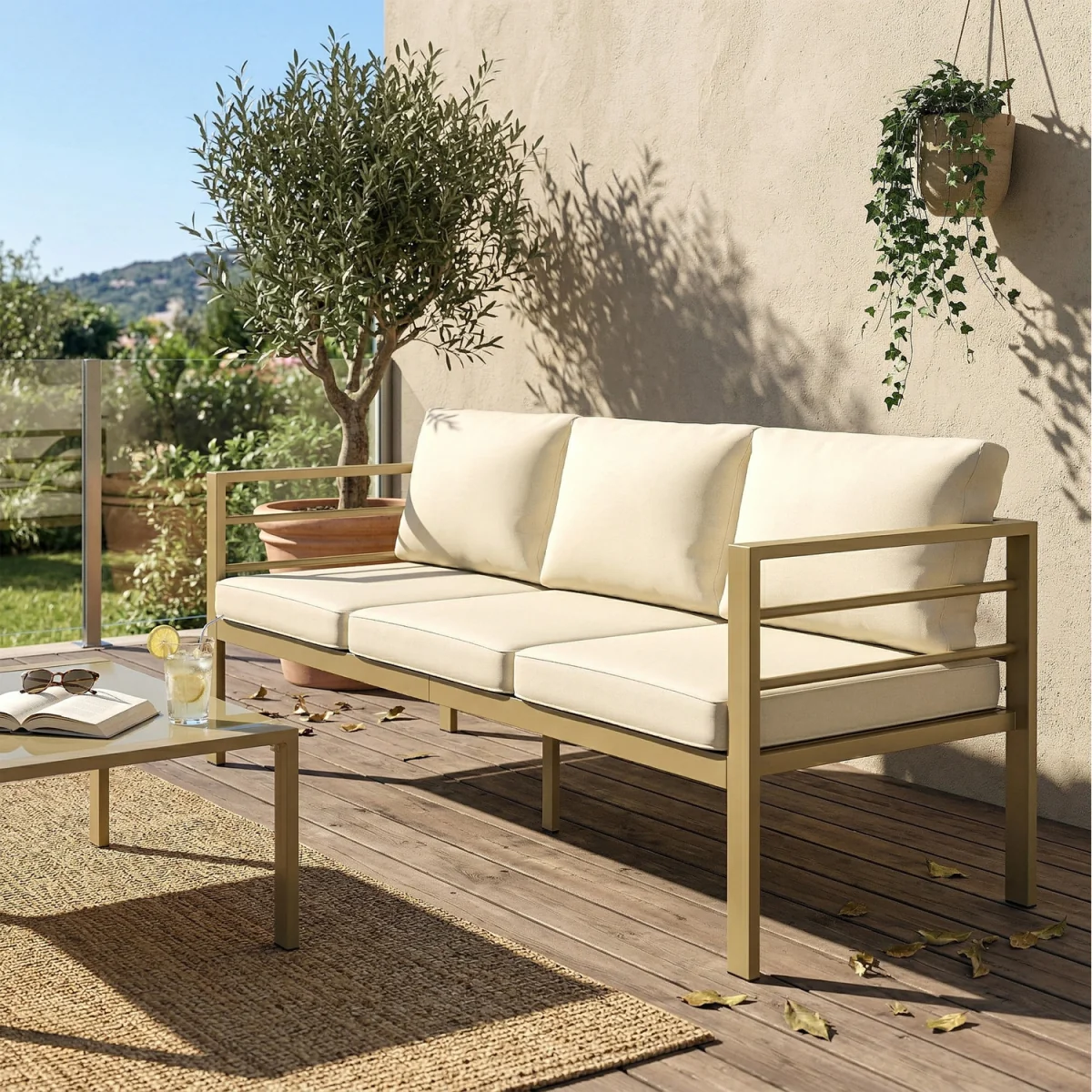 Outsunny 3-Seater Aluminium Cushioned Garden Bench - Cream – image 7