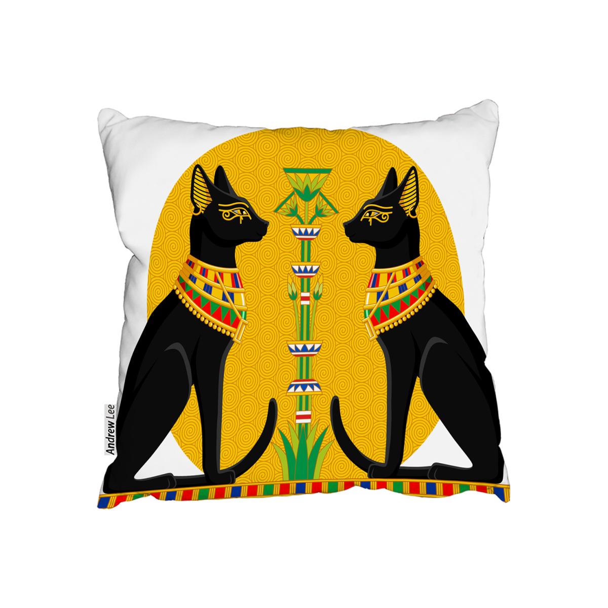 Illustration Of Black Egyptian Cats With Papyrus Outdoor Cushion - Yellow / 45cm