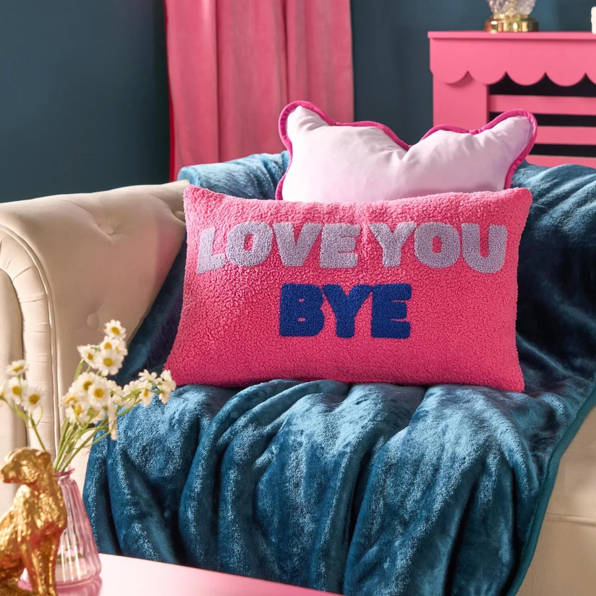 OHS Love You Bye Slogan Cushion - Pink/Blue – image 2