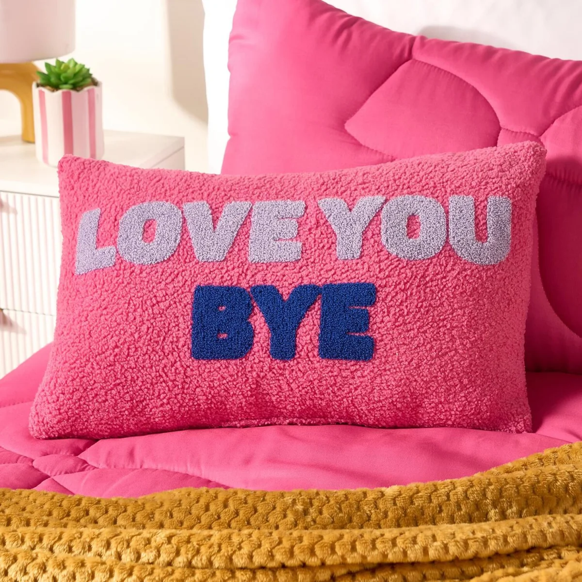 OHS Love You Bye Slogan Cushion - Pink/Blue – image 3