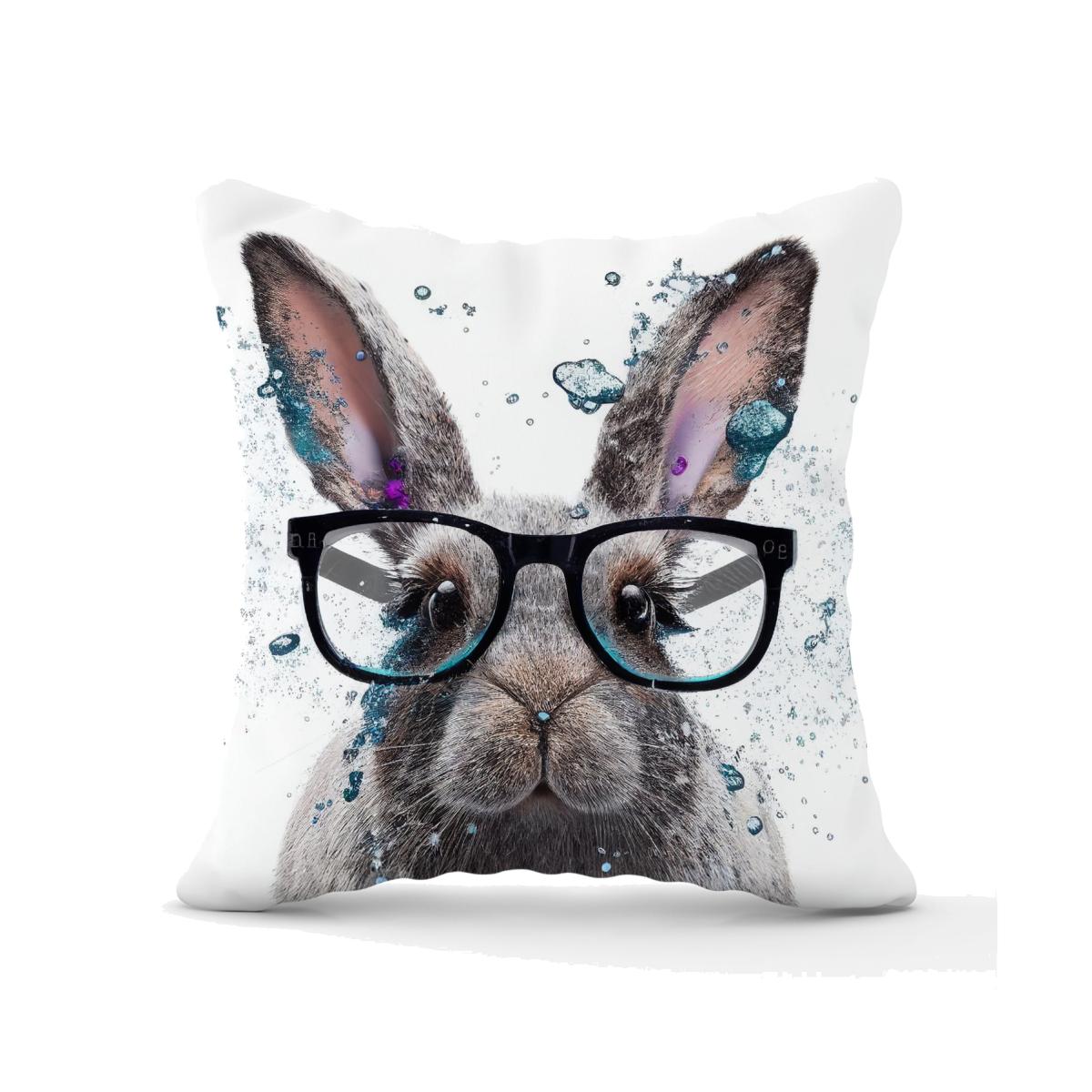 Rabbit With Glasses Splashart Outdoor Cushion - Grey / 60cm