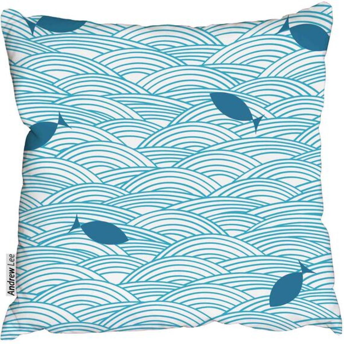 Ocean waves and fishesCushion - Blue – image 1