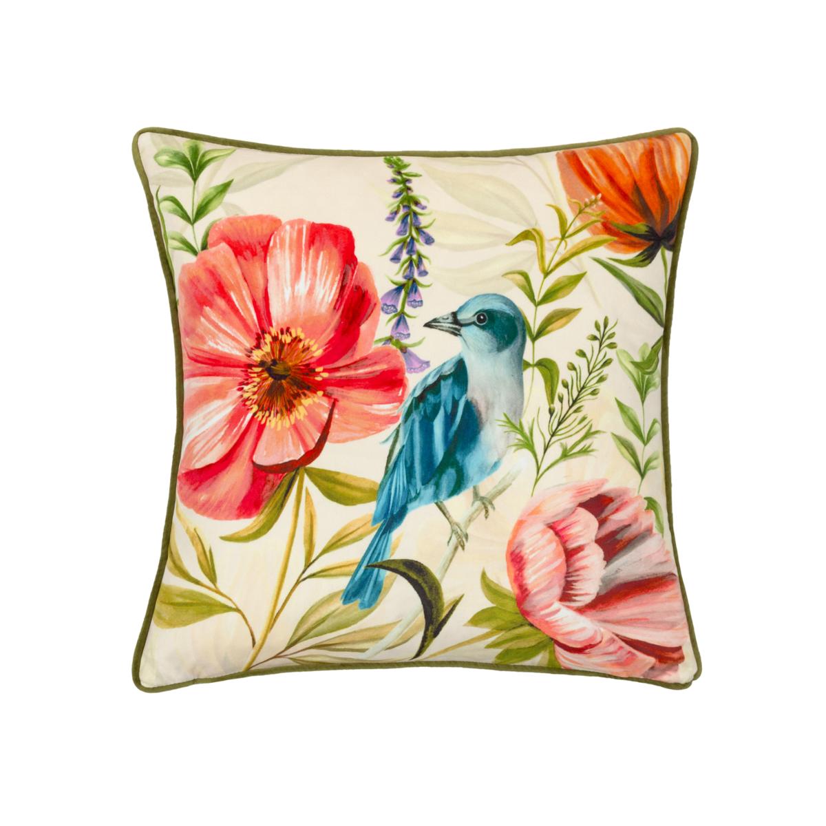 Nectar Garden Piped Edge Velvet Cushion - Bloom / Feather