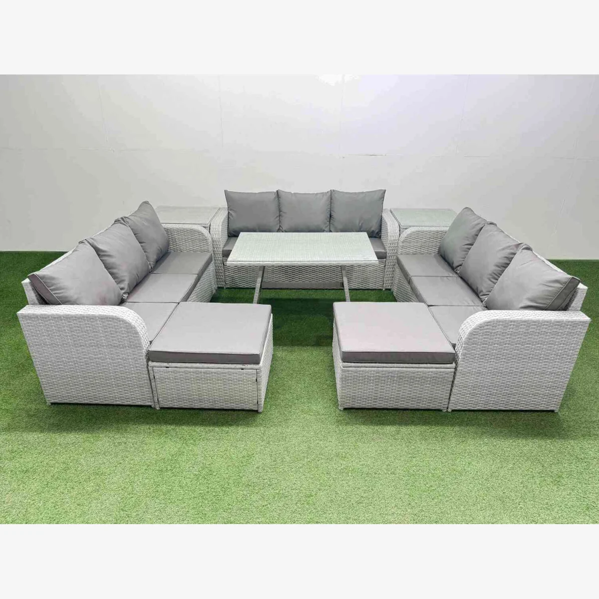 Fimous 11 Seat Outdoor PE Rattan Garden Furniture with Cushions Light Grey - Light grey rattan + dark grey fabric – image 1