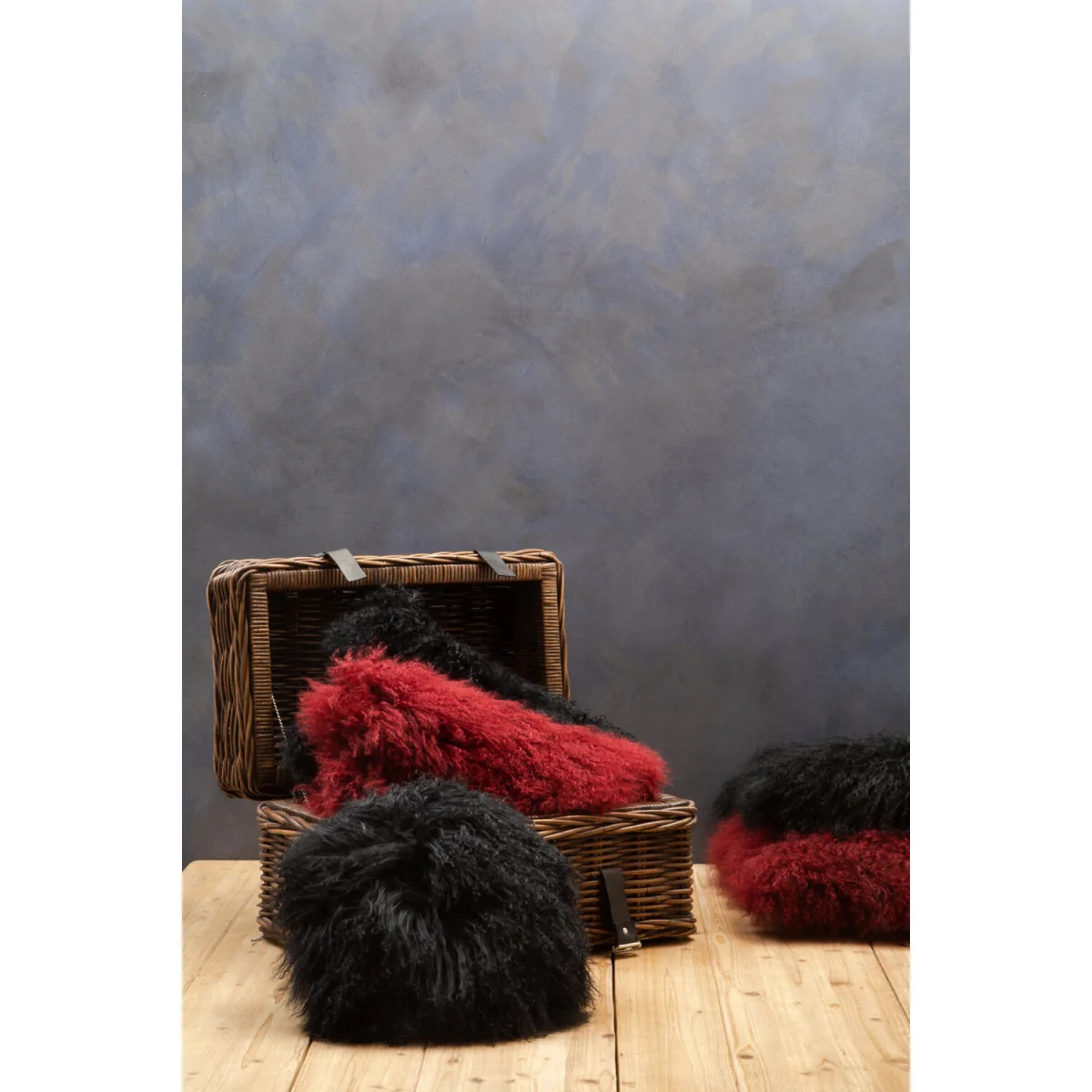Bosie Real Mongolian Fur Black Round Cushion - Black – image 2