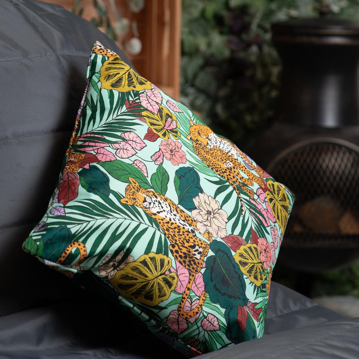 Cheeta Print Outdoor Cushion (Set of 2) - Teal – image 4