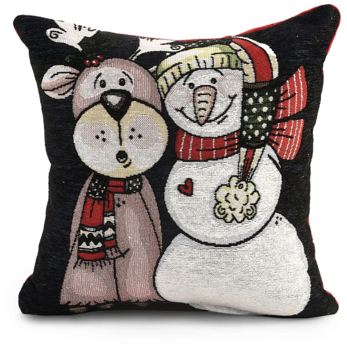 Noel Square Luxury Chenille Xmas Snowman and Reindeer Filled Cushion - Blue – image 2