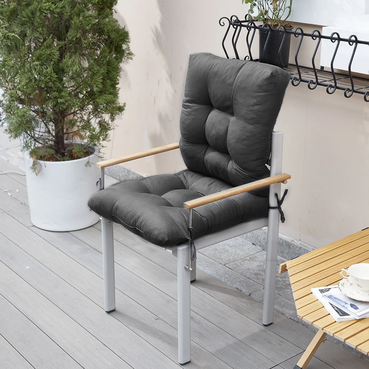All Weather Lawn Chair Cushion Tufted Seat Mat Pad Indoor Outdoor - Dark Grey – image 1