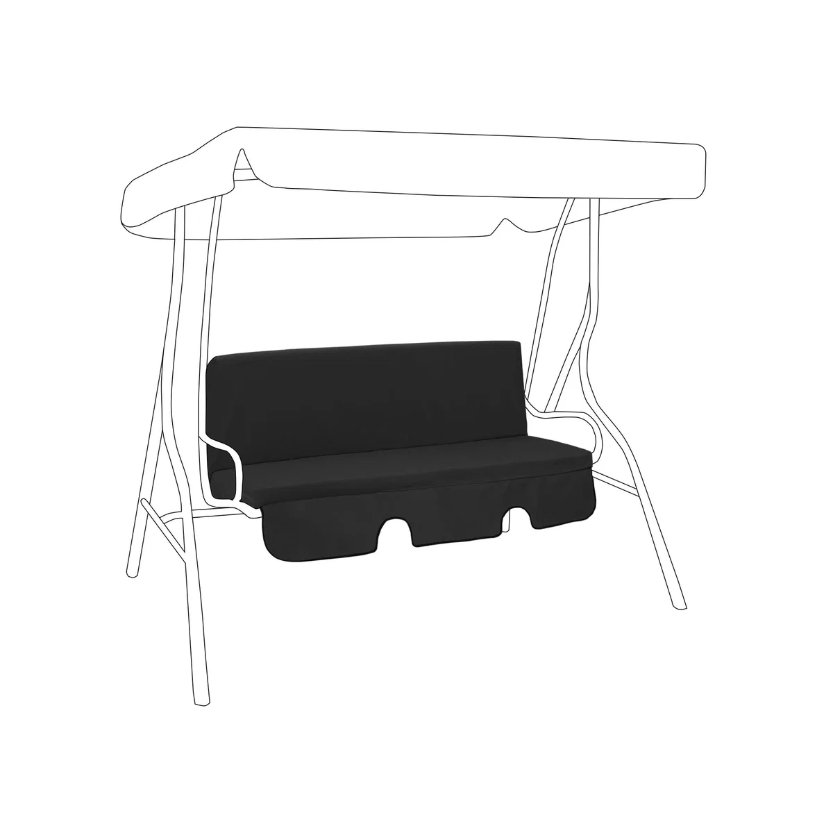 Garden Swing Chair Cushion with Backrest - Black