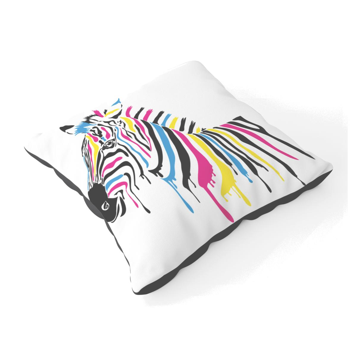 Multi Coloured Zebra Floor Cushion - Pink