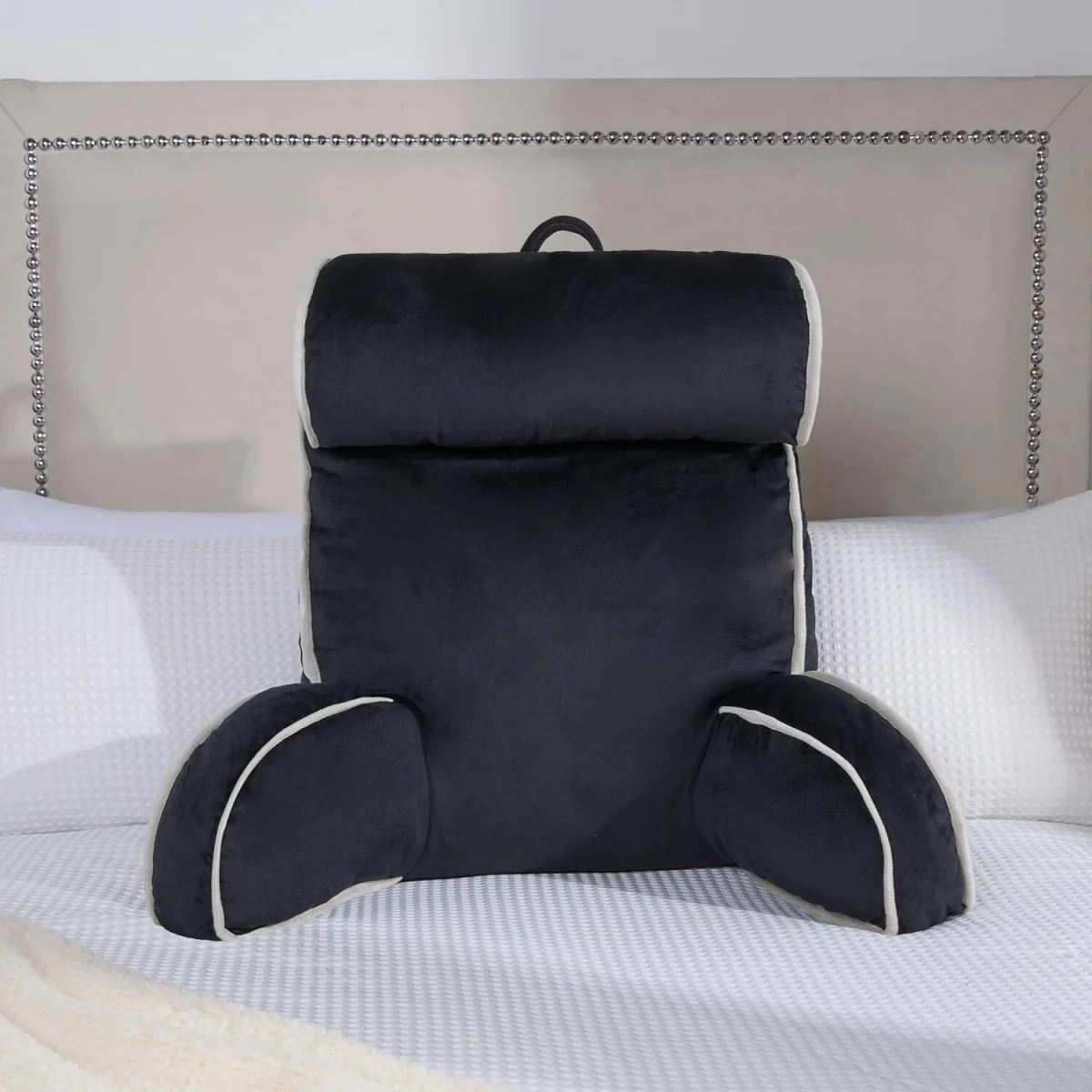 OHS Piped Edge Cuddle Cushion With Head Rest - Black – image 2